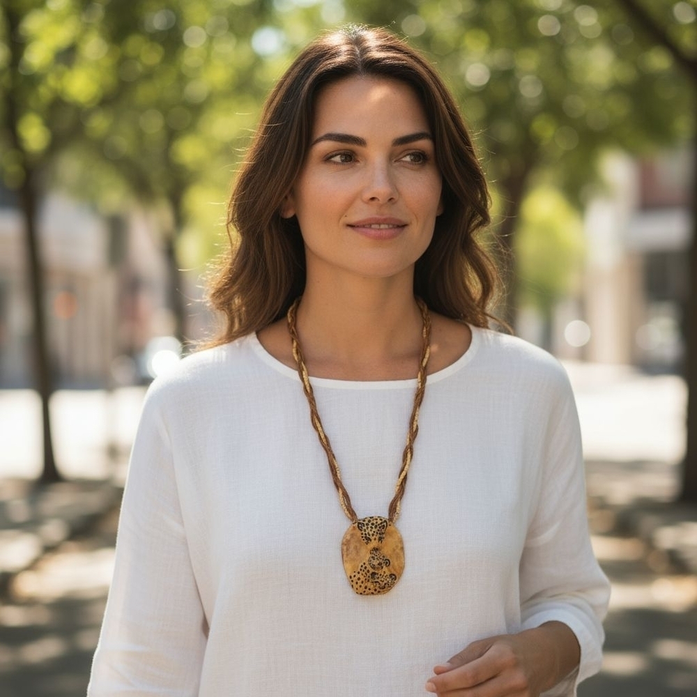 Carol Halmy Hand Painted Artist Signed Cheetah and Baby Cubs Necklace Jungle